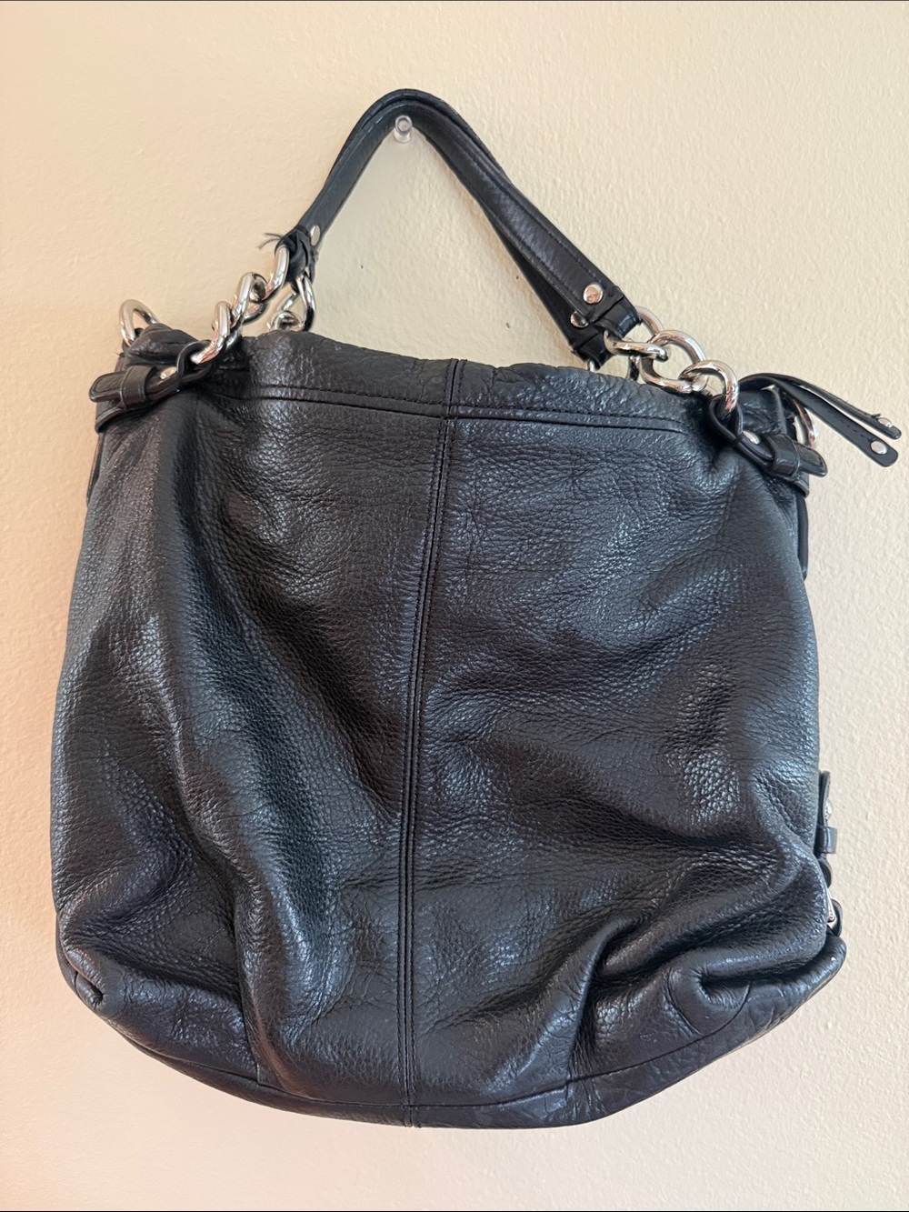 Coach Black Pebbled Leather Shoulder Hobo with Silver Hardware